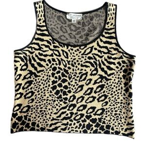 Vintage St. John Collection Animal Print Knit Tank Top, M Black Beige Made USA